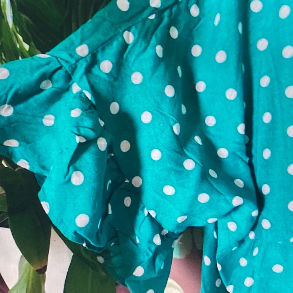 MISSLOOK Teal Polka Dot Peplum Tunic - Picture 3 of 5